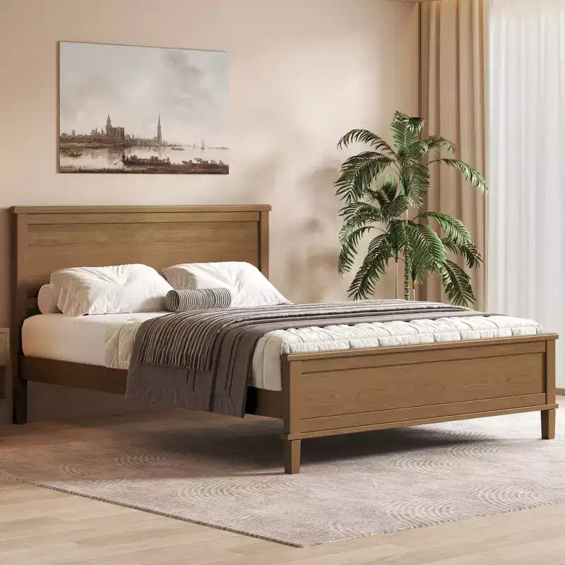 Cadre de lit plateforme pleine/grand lit/très grand lit avec tête de lit et support à lattes en bois, blanc/brun - ModernLuxe