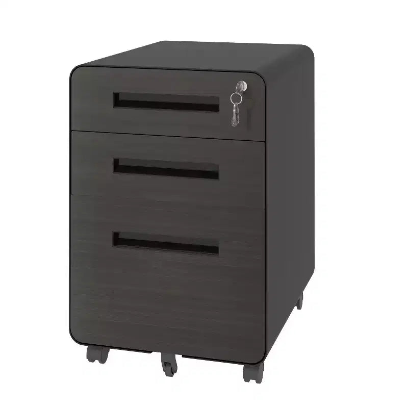 Classeur mobile à 3 tiroirs de 23", en acier laminé à froid noir, verrouillable sous le bureau (5 roulettes anti-basculement pour dossiers A4/Legal/Letter)
