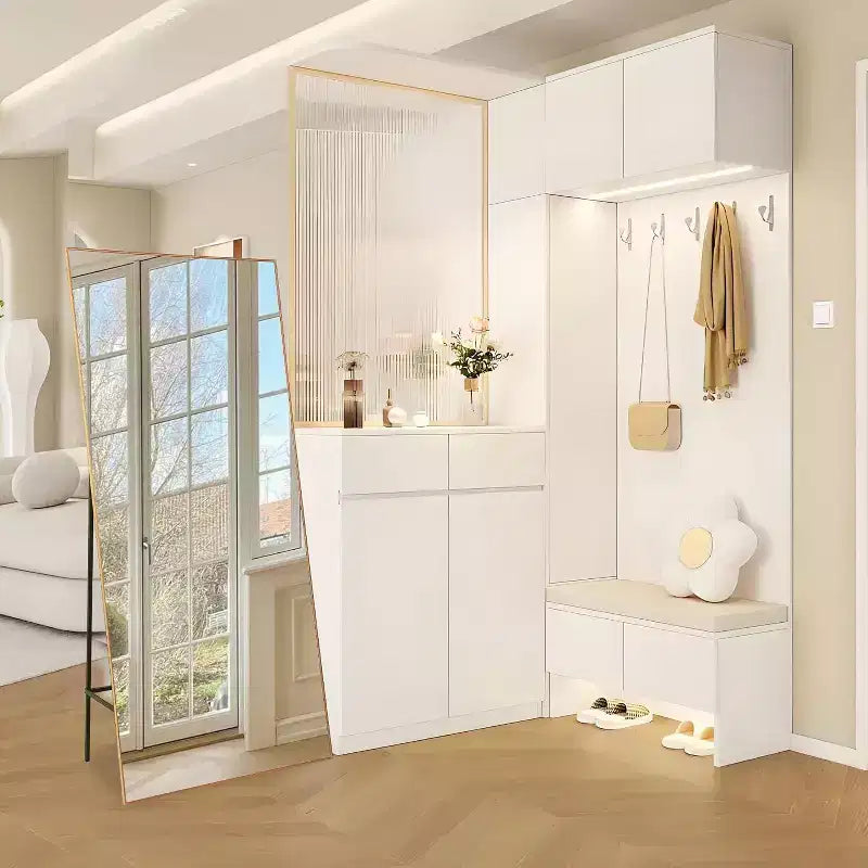 Miroir sur pied 76x34, miroir intégral pour chambre ou vestiaire, peut être autonome, suspendu ou appuyé contre le mur