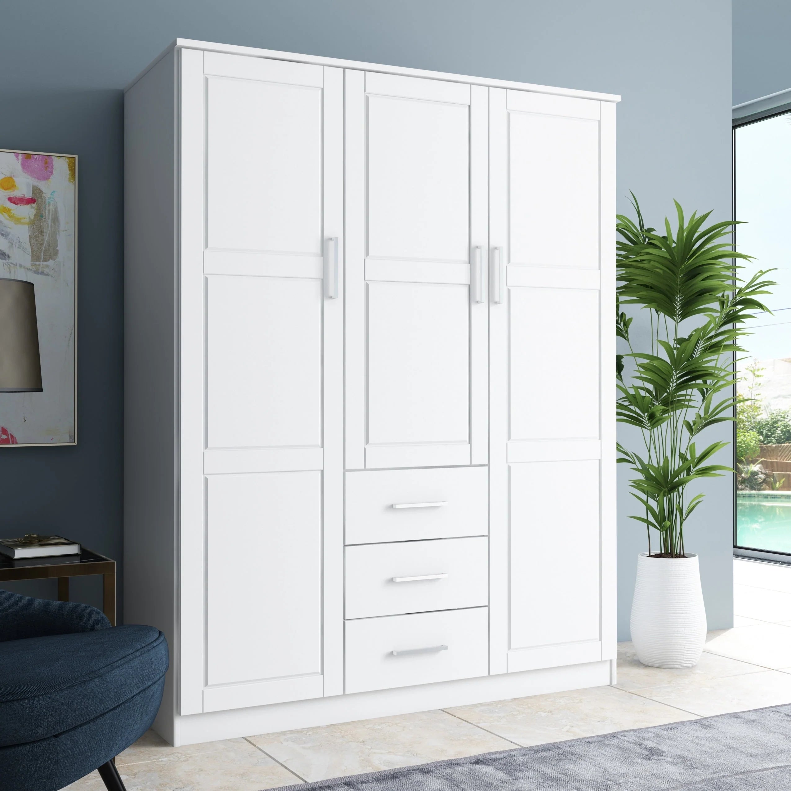 Palace Imports Armoire Cosmo 3 portes 100 % bois massif avec portes en bois massif ou portes miroir