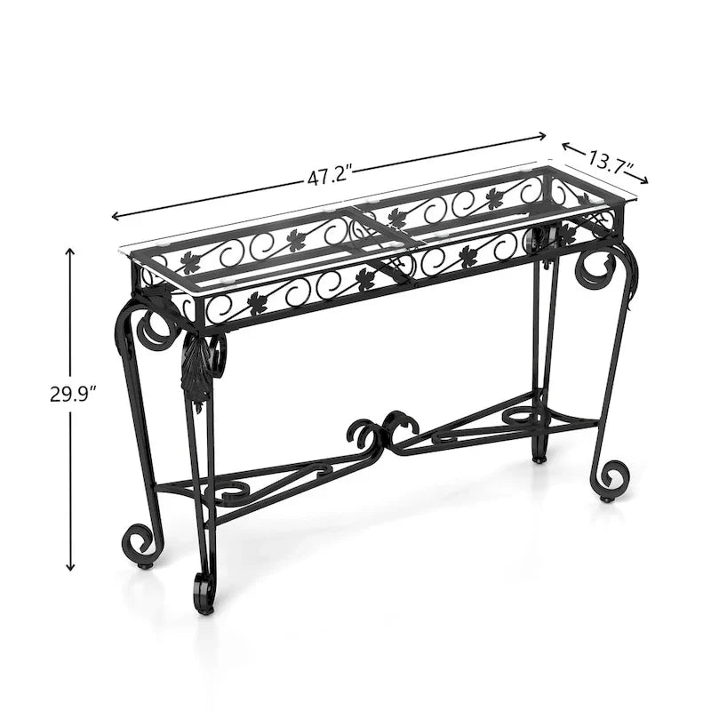 Console moderne en verre et métal pour entrée avec rangement et montage facile
