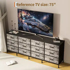 Commode avec 12 tiroirs en tissu et station de charge | Meuble TV extra large pour téléviseurs de 65 à 80 pouces, meuble de rangement pour salon, chambre