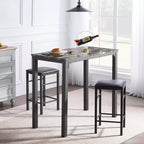 VECELO Ensemble de 3 pièces table et chaises de bar hauteur comptoir, Table de salle à manger rectangulaire pour 2 avec chaises en cuir PU et plateau en marbre