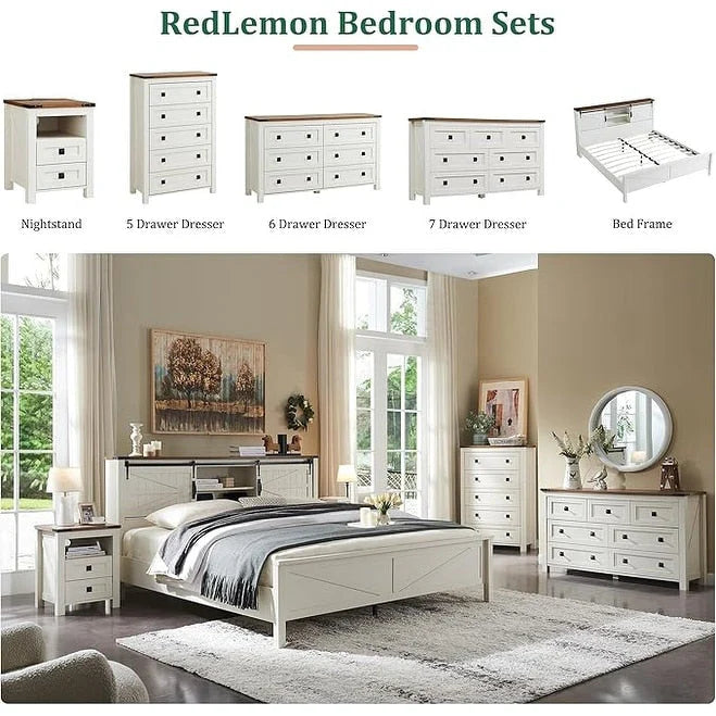 Commode en bois de style campagnard, 5 tiroirs, 122 cm de hauteur, pour chambre à coucher