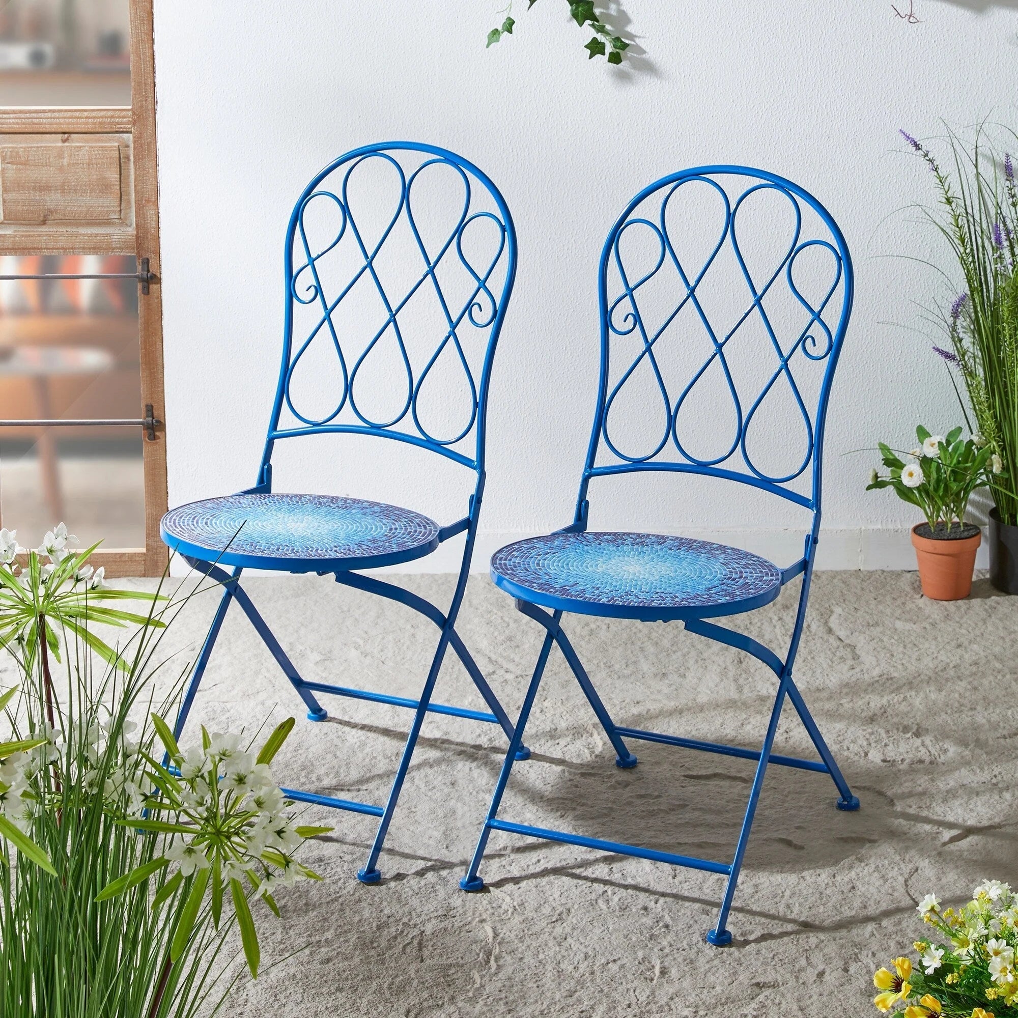 Ensemble bistrot pliant en métal Glitzhome pour extérieur, 3 pièces, table et chaises de patio