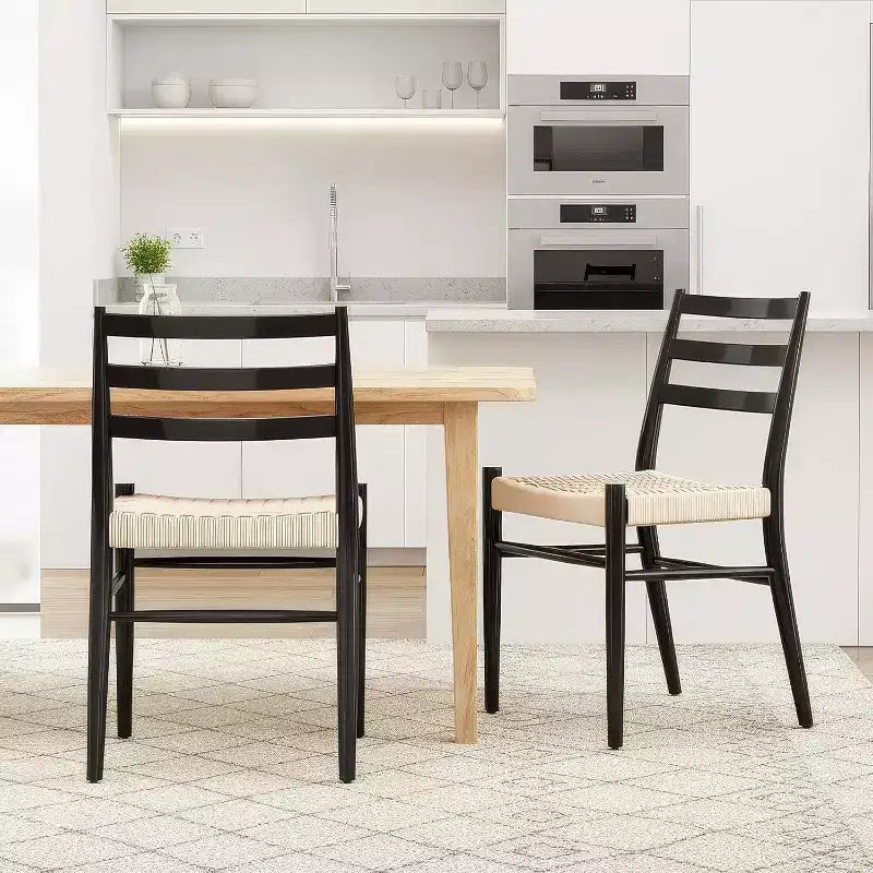 TUYOHW Lot de 2 Chaises de Salle à Manger Style Ferme Moderne du Milieu du Siècle, Chaises de Salle à Manger avec Assise en Corde Tressée et Cadre en Métal Robuste