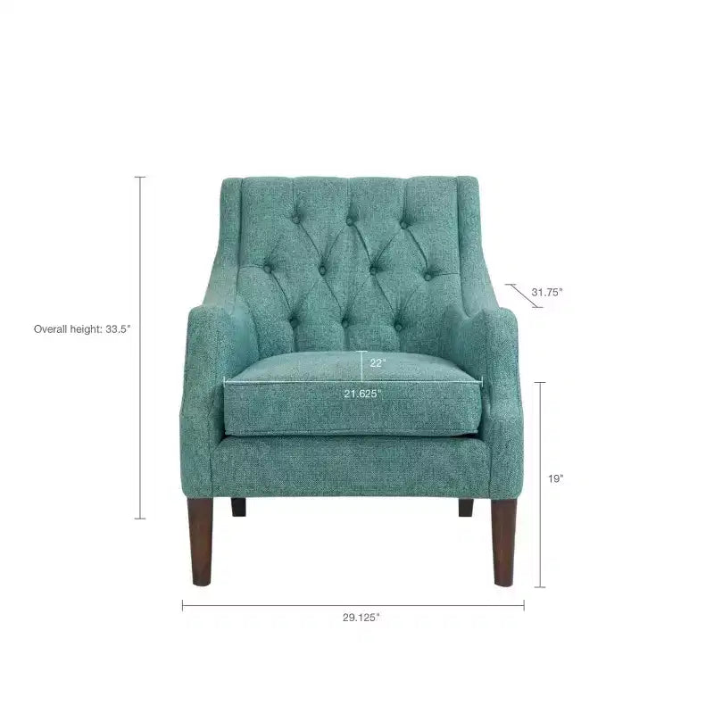 Okak Fauteuil d'appoint contemporain avec boutons capitonnés, coussin rembourré et pieds en bois, pour salon, chambre ou coin lecture