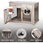 BOSSIN Cage pour Grand Chien de 112 cm, Meuble de Chenil en Bois avec Tiroirs de Rangement, Niche Décorative pour Animaux de Compagnie