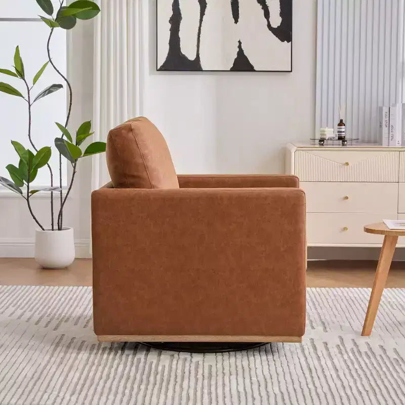 Fauteuil pivotant Etokfoks 30,7 pouces de large en PU marron, avec accoudoirs carrés, fauteuil de salon 360 degrés pour chambre à coucher