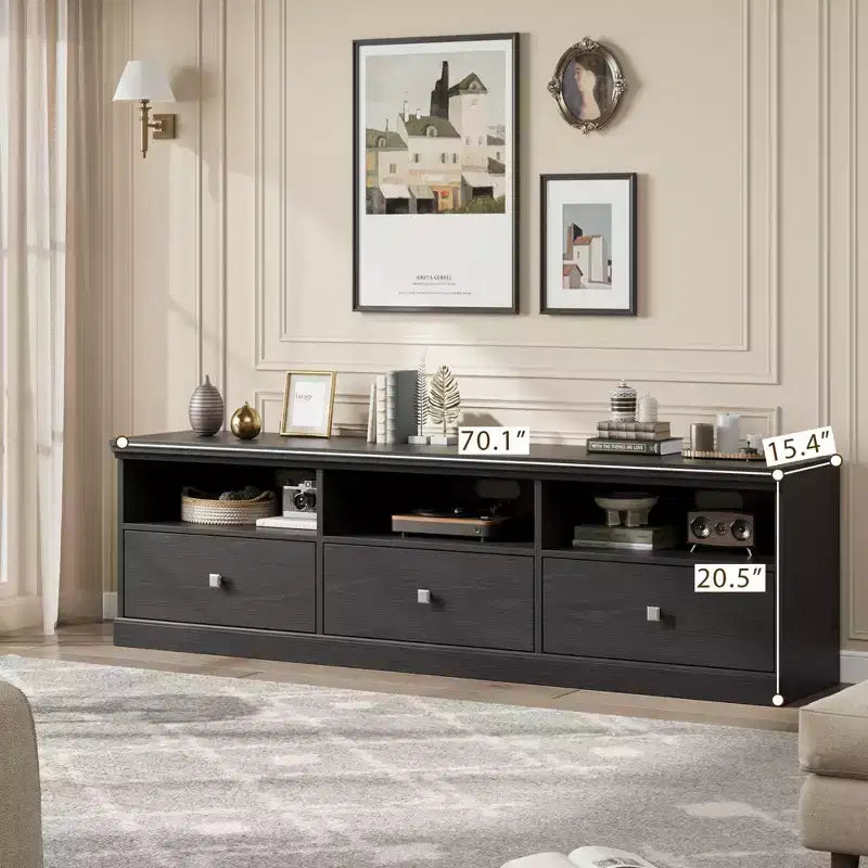 Meuble TV 70 pouces pour téléviseurs jusqu'à 80 pouces, meuble de divertissement moderne du milieu du siècle avec tiroir, meuble TV console média pour salon, chambre à coucher