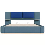 Cadre de lit plateforme capitonné Whisen King Size avec étagères de rangement latérales, tête de lit et panneau en PU doux, anti-collision, assemblage facile