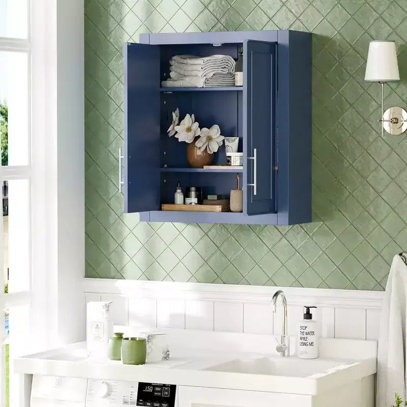 Meuble de Rangement Mural de Salle de Bain Double Porte au-dessus des Toilettes avec Étagères Réglables Organisateur Mural pour Salle de Bain, Cuisine, Buanderie, Chambre
