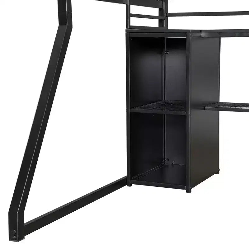 GDFStudio Susan Lit mezzanine en métal pleine taille avec poste de travail intégré, armoire ouverte, LED et port de charge