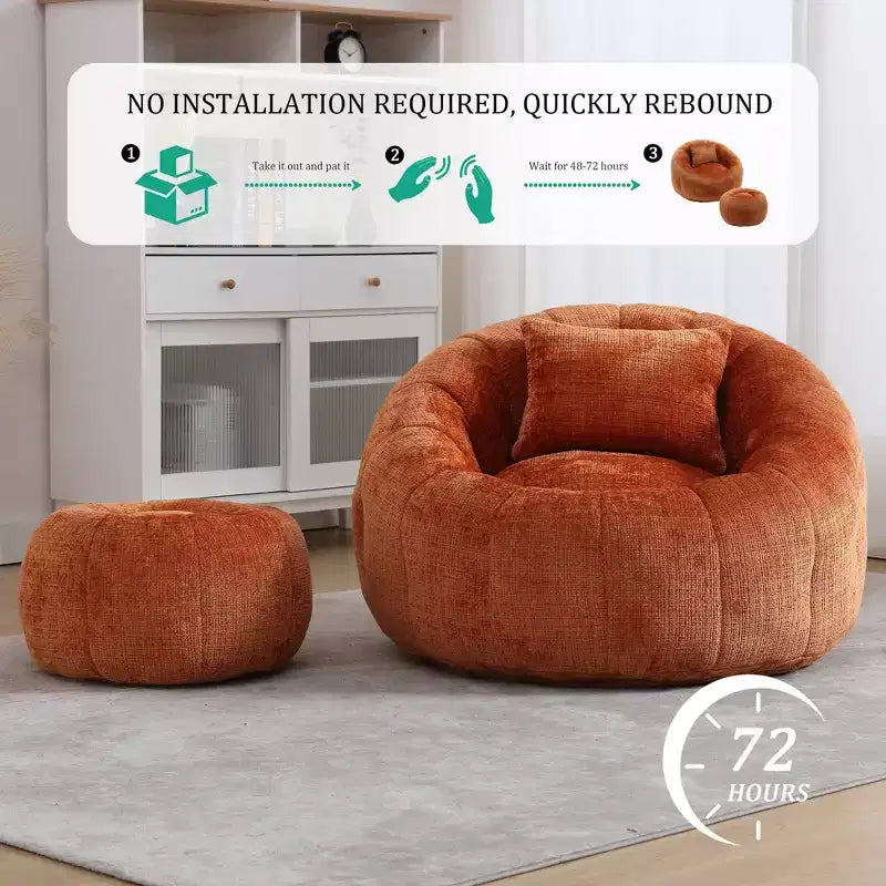 Pouf, chaise ronde confortable pour adultes avec repose-pieds, fauteuil de lecture individuel pour salon, chambre, appartement