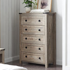 Commode en bois de style campagnard, 5 tiroirs, 122 cm de hauteur, pour chambre à coucher