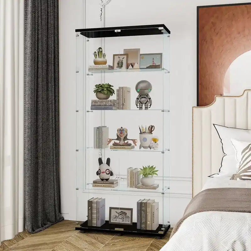 Vitrine en verre à double porte avec 5 étagères