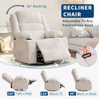 Fauteuil relax pivotant manuel à 360°, canapé planeur avec porte-gobelets et poches, fauteuil confortable pour la chambre de bébé, le salon et la chambre à coucher