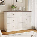 Commode à 6 tiroirs cannelés pour chambre à coucher, commode horizontale en bois avec poignées en métal, organiseur de rangement moderne pour chambre à coucher, salon