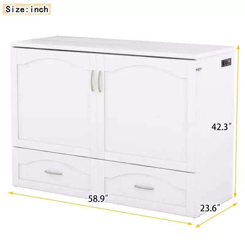 Lit escamotable Whisen avec structure de poulie, se plie dans une armoire avec tiroir et ports USB