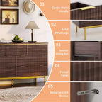 COZONY Commode cannelée 7 tiroirs, 137 cm de large, meuble de rangement moderne en bois avec design incurvé et poignées métalliques pour chambre à coucher ou salon