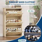 Meuble à chaussures Garvee avec 3 tiroirs basculants sculptés, poignées en cristal, meuble de rangement pour chaussures avec étagère réglable, meuble à chaussures de rangement en bois
