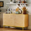 COZONY Commode cannelée 7 tiroirs, 137 cm de large, meuble de rangement moderne en bois avec design incurvé et poignées métalliques pour chambre à coucher ou salon