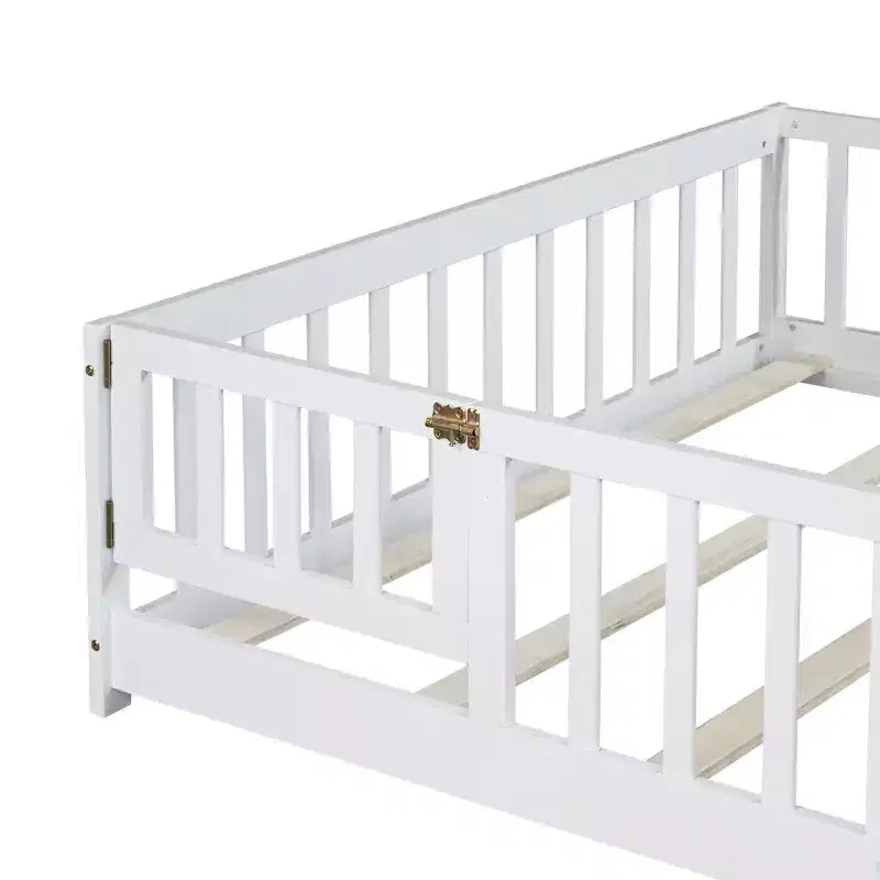 Lit au sol pleine grandeur Luxystar avec clôture et porte pour chambre d'enfant