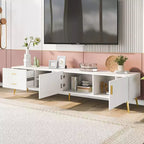Meuble TV TROPOW avec tiroir de rangement, centre de divertissement avec 2 portes d'armoire et 2 tiroirs, meuble TV bas pour téléviseurs jusqu'à 75 pouces, blanc