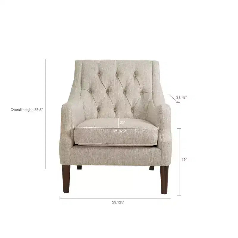 Okak Fauteuil d'appoint contemporain avec boutons capitonnés, coussin rembourré et pieds en bois, pour salon, chambre ou coin lecture