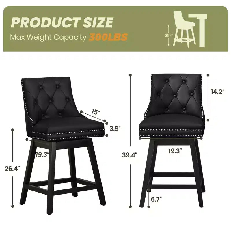 Tabourets de bar modernes KERDOM avec dossier, tabourets de bar rembourrés en cuir PU avec pieds en bois massif, lot de 2/4