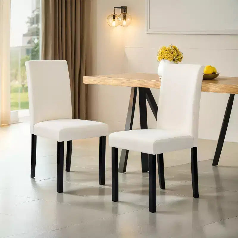 Subrtex Chaise de salle à manger Parsons rembourrée en bois massif et lin (Lot de 2)