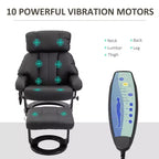 Fauteuil inclinable avec repose-pieds ottoman, fauteuil inclinable de massage vibrant avec revêtement en similicuir et base pivotante en bois pour salon et chambre à coucher