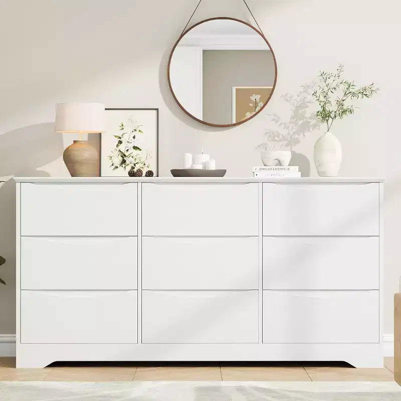 Commode en bois à 9 tiroirs, longue commode de rangement, commode moderne, pour chambre à coucher, salon
