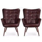 Yaheetech Lot de 2 fauteuils d'appoint touffetés à dossier haut en similicuir d'inspiration mi-siècle avec pieds en métal imitation bois pour salon, chambre à coucher, appartement