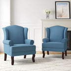 2 fauteuils d'appoint à dossier haut traditionnels, revêtus de tissu