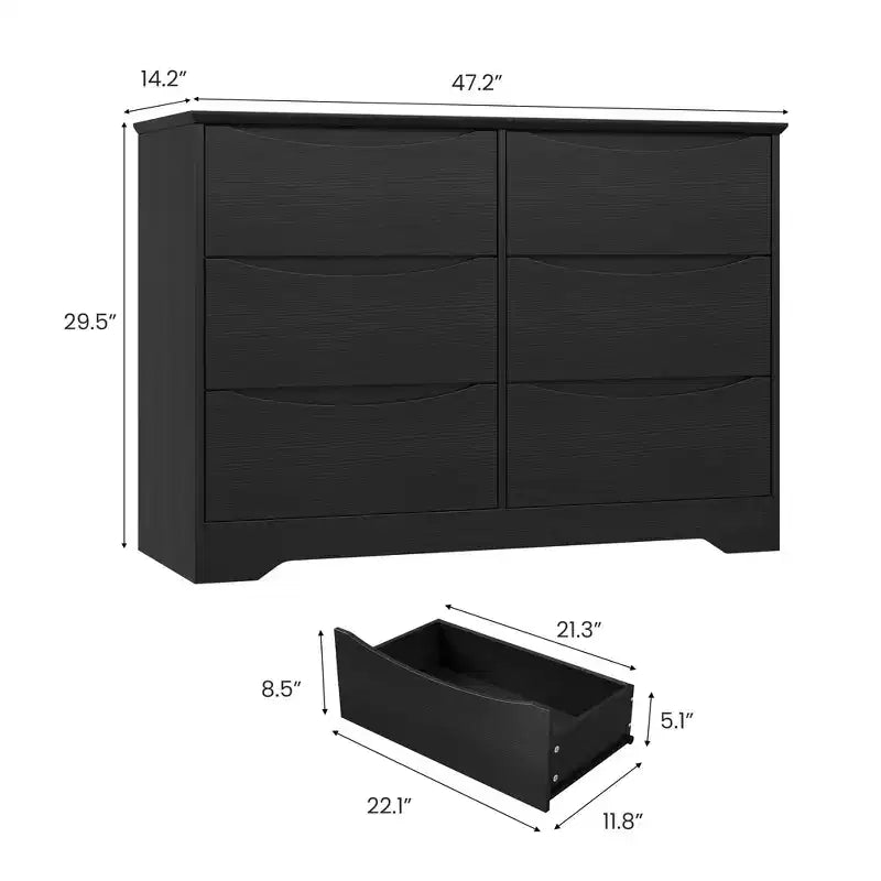 Commode haute et moderne à 6 tiroirs en bois avec plateau large - Chiffonnier à grande capacité pour Chambre, Salon, Couloir et Rangement de Chambre d'Enfant