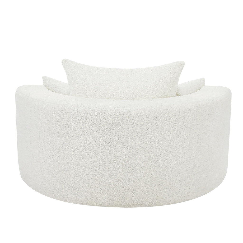 Fauteuil baril accent en chenille, Fauteuil de salon, Fauteuil rond avec base pivotante à 360 degrés et 3 coussins amovibles