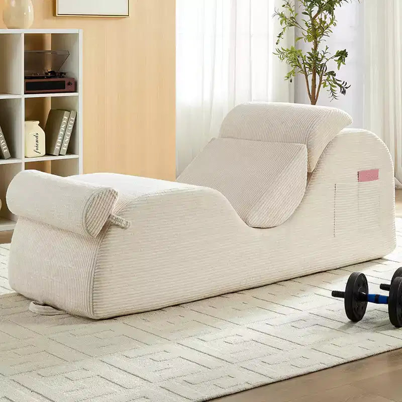 Mjkone Chaise Longue de Yoga en Velours Côtelé, Canapé de Yoga Incurvé avec Appui-Tête/Coussin Lombaire/Repose-Pieds Amovibles, Base Antidérapante