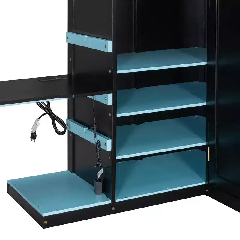 Lit mezzanine en bois pleine taille Luxystar avec bureau réglable, armoire, étagères et panneau perforé
