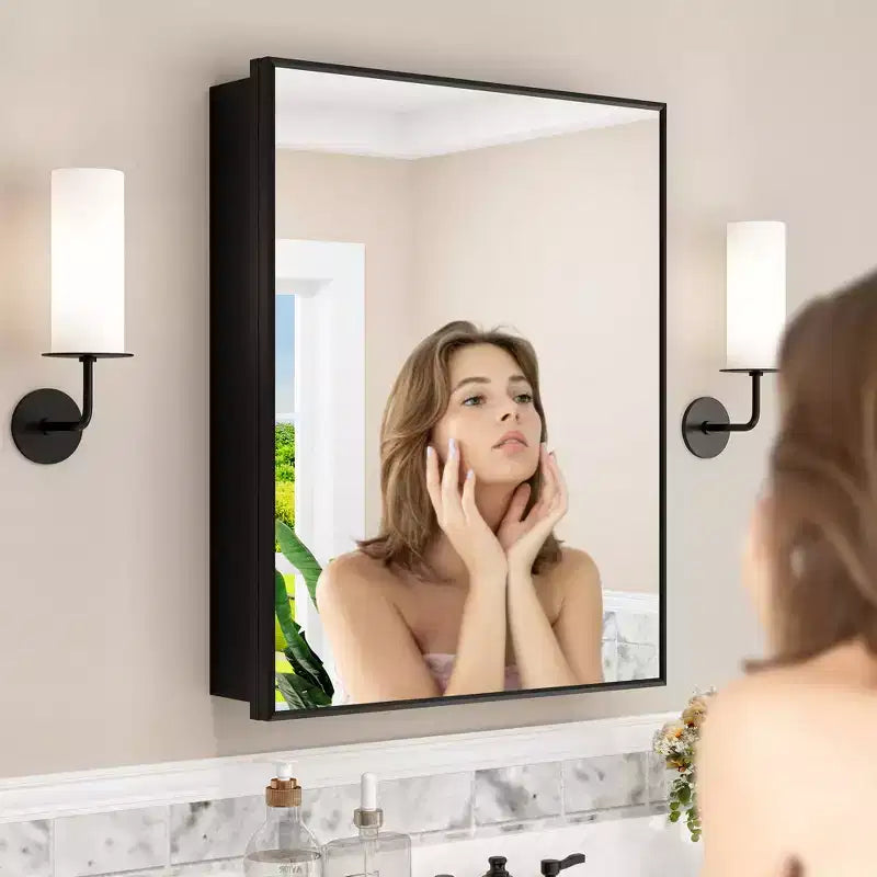 Armoire à pharmacie Elise avec miroir, armoire de salle de bain à montage en surface ou encastré, étagères réglables en verre trempé, réversible