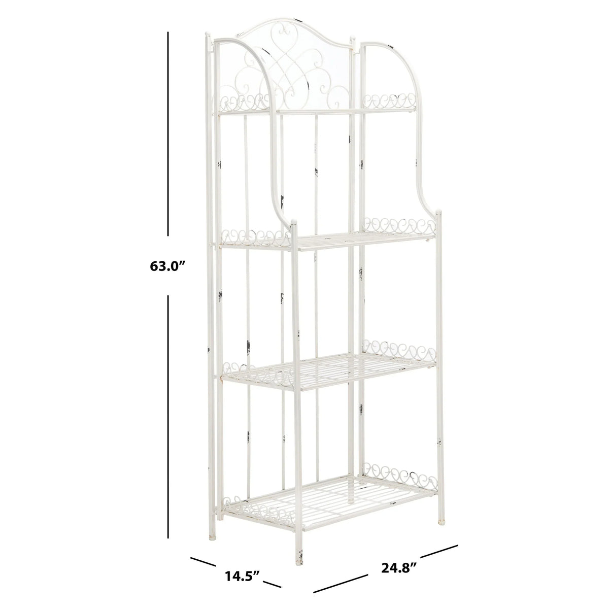 SAFAVIEH Bryn Étagère de boulanger d'extérieur victorienne en fer forgé à 4 niveaux - 63,5 cm l x 38,1 cm P x 160 cm H - 25L x 15P x 63H
