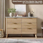 Commode 6 tiroirs pour chambre à coucher, commode de 120 cm de large avec profil incurvé, tiroirs en bois cannelé, commode moderne pour salon