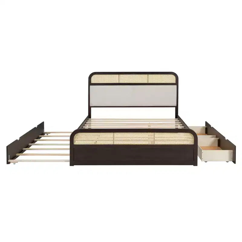 Lit plateforme en bois Whisen, format grand lit, avec lit gigogne et 2 tiroirs
