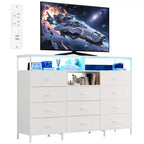 COZONY Meuble TV 55 avec commode en tissu 11 tiroirs et étagères ouvertes, organisateur de rangement pour chambre et salon