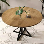 Table de salle à manger ronde de 120 cm pour 4 personnes, tables de cuisine en bois avec pied en métal et plateau en 4 parties, peu encombrante, table de dîner circulaire pour la maison