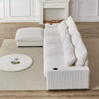Canapé en velours côtelé de 320 cm avec porte-gobelet, très grand canapé d'angle en L, repose-pieds mobile
