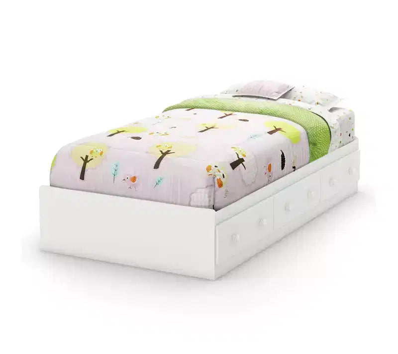 HomeStock Lit simple blanc de 37,46 cm H avec rangements, en aggloméré