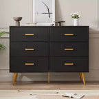 Commode moderne à 6 tiroirs avec espace de rangement, commode en bois avec poignées dorées, commode avec tiroirs profonds pour chambre à coucher, salon, bureau
