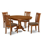 East West Furniture Ensemble de salle à manger 5 pièces - une table à manger ovale et 4 chaises solides, marron selle (options de type de siège)