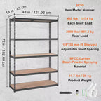 Étagère de rangement VEVOR, 5 niveaux réglables, capacité de 907 kg, étagères de garage robustes, organisateur en métal, rayonnage utilitaire, noir, 45,7 P x 121,9 L x 182,9 H cm